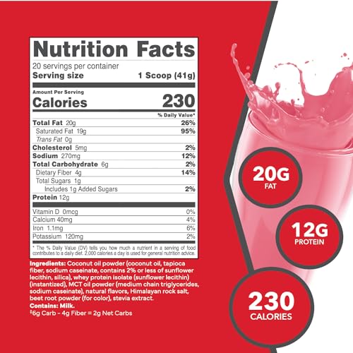 KetoLogic Keto Meal Replacement Shake Powder For Optimal Results + MCT Oil + Grass-Fed Whey - Perfectly Formulated Macros for Ketosis - 20 Servings - Strawberry