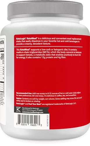 KetoLogic Keto Meal Replacement Shake Powder For Optimal Results + MCT Oil + Grass-Fed Whey - Perfectly Formulated Macros for Ketosis - 20 Servings - Strawberry