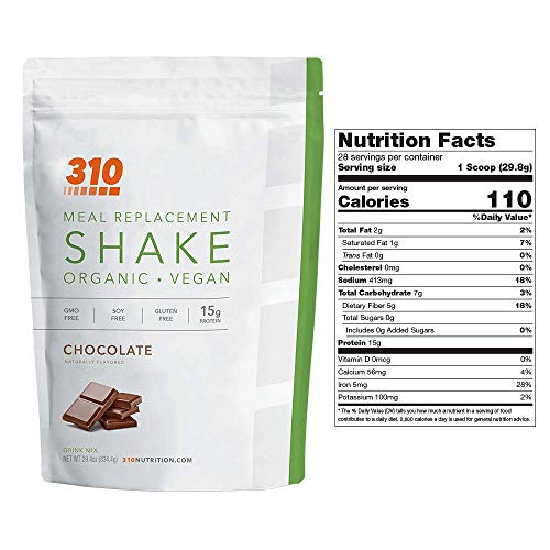 310 Nutrition - Vegan Organic Plant Powder and Meal Replacement Shake - Gluten, Dairy, and Soy Free - Keto and Paleo Friendly - 0 Grams of Sugar - Chocolate - 28 Servings