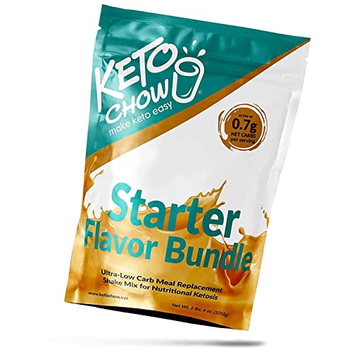 Keto Chow Variety Starter Bundle Replacement Shake Powder | Nutritionally Complete | Low Carb | Delicious Easy Meal Substitute | Protein Rich Keto Food You Choose The Fat | Single Meal Samples