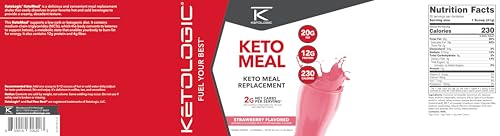 KetoLogic Keto Meal Replacement Shake Powder For Optimal Results + MCT Oil + Grass-Fed Whey - Perfectly Formulated Macros for Ketosis - 20 Servings - Strawberry