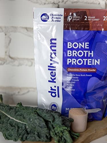 Dr. Kellyann Keto Bone Broth Protein Powder Chocolate - Protein 21g, 2g Net Carbs - Grass Fed Hydrolyzed Collagen - Sugar, Gluten and Dairy Free, Paleo, Keto Protein Shakes (30 Servings)