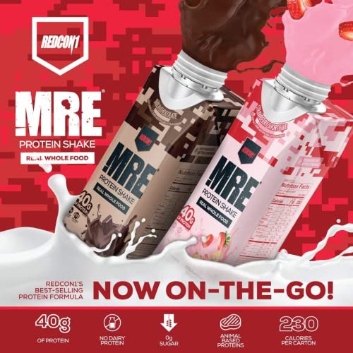 REDCON1 MRE Ready to Drink Protein Shakes, Strawberry Shortcake - 40grams Protein Drinks with Whole Food Sources - Sugar Free RTD Shake Formulated to Fuel Athletes at Any Time (12 Pack)