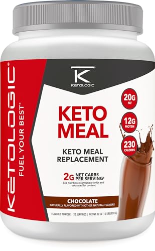 KetoLogic Keto Meal Replacement Shake Powder for Optimal Results + MCT Oil + Grass-Fed Whey - Perfectly Formulated Macros for Ketosis - 20 Servings - Chocolate