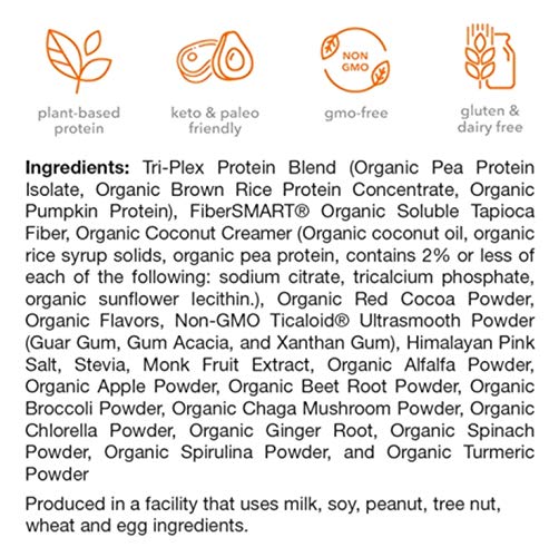 310 Nutrition - Vegan Organic Plant Powder and Meal Replacement Shake - Gluten, Dairy, and Soy Free - Keto and Paleo Friendly - 0 Grams of Sugar - Chocolate - 28 Servings