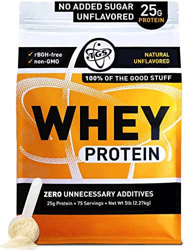 TGS 100% Whey Protein Powder Unflavored, Unsweetened, Keto Friendly - 5lb - All Natural, Low Carb, Low Calorie, Soy Free, Gluten Free, Made in USA