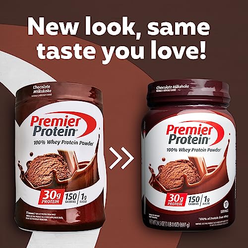 Premier Protein Powder, Chocolate Milkshake, 30g Protein, 1g Sugar, 100% Whey Protein, Keto Friendly, No Soy Ingredients, Gluten Free, 17 servings, 24.5 ounces