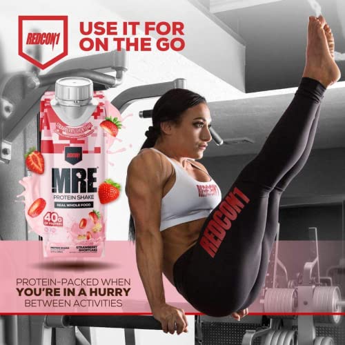 REDCON1 MRE Ready to Drink Protein Shakes, Strawberry Shortcake - 40grams Protein Drinks with Whole Food Sources - Sugar Free RTD Shake Formulated to Fuel Athletes at Any Time (12 Pack)