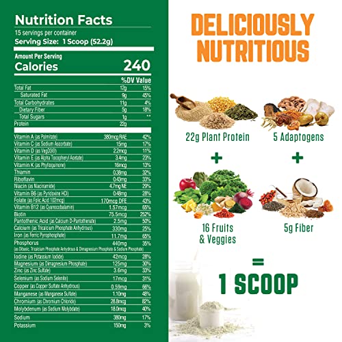 Superfood Vegan Meal Replacement Shake Vanilla - Lactose Free, Dairy Free Plant Based Protein Shake for Weight Management - Low Carb, No Added Sugar, Keto Meal Shake - 22g Protein, 15 Servings