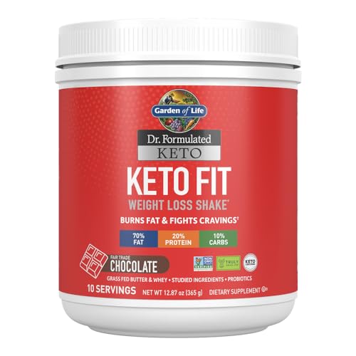Garden of Life Dr. Formulated Keto Fit Weight Loss Shake - Chocolate Powder, 10 Servings, Truly Grass Fed Butter & Whey Protein, Studied Ingredients Plus Probiotics, Non-GMO, Gluten Free, Keto, Paleo