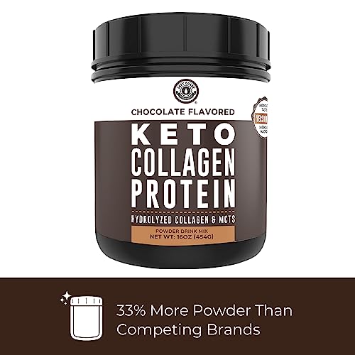 Left Coast Performance Keto Collagen Protein Powder Chocolate, 10g Grass-Fed Collagen, 5g MCT Powder, 1lb, 25 Servings, No Carb Protein Powder, Low Carb Meal Replacement Shakes, Ketogenic Shake Mix
