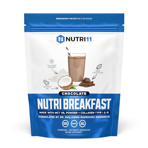 Nutri11 NutriBreakfast Meal Replacement Shakes for Weight Loss - 100% Natural Chocolate Protein Powder for Women & Men - DR. Formulated, Keto-friendly, Sugar-free, Made in US - 15 Servings