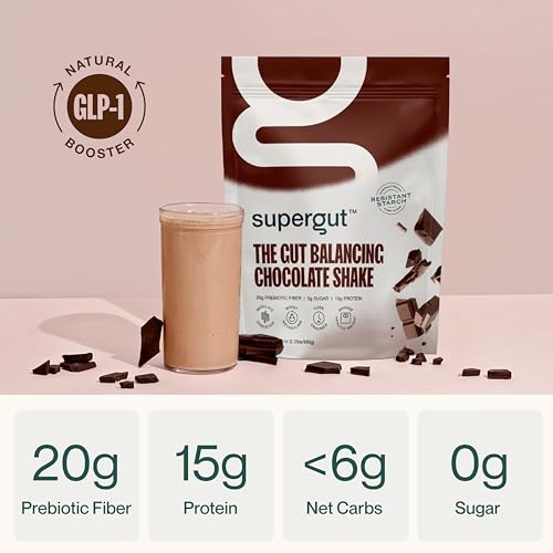 Supergut Prebiotic Shakes | Meal Replacement | Boost GLP-1 | High Protein and Fiber | No Sugar | Keto Food, Meal, Snack (Chocolate, 14 Servings)