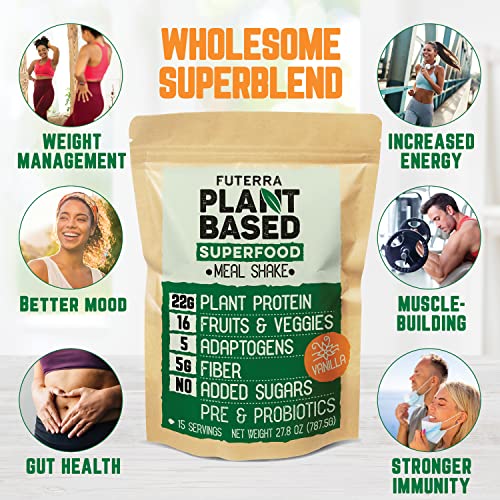 Superfood Vegan Meal Replacement Shake Vanilla - Lactose Free, Dairy Free Plant Based Protein Shake for Weight Management - Low Carb, No Added Sugar, Keto Meal Shake - 22g Protein, 15 Servings