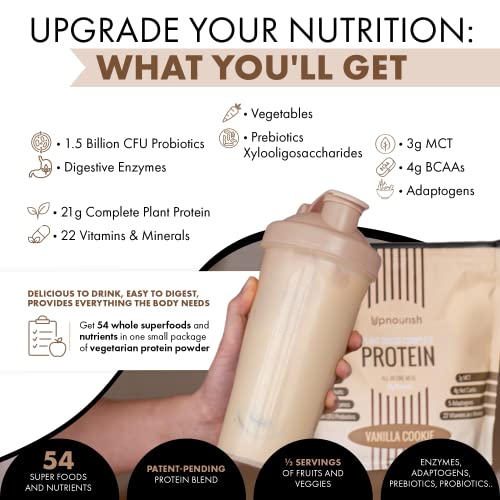 UpNourish Vanilla Cookie Vegan Protein Powder, Meal Replacement Shake, Gluten Free, Dairy Free, Packed with Essential Vitamins and Minerals, Keto-Friendly, Low-Carb Diet, 15 Servings