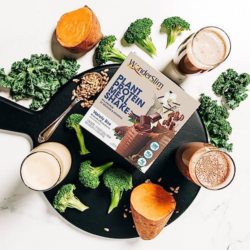 WonderSlim Plant Based Meal Replacement Shake, Variety Pack, 15g Protein, Keto Friendly & Low Carb, 1g Sugar or Less, No Gluten, Soy, or Dairy (7ct)