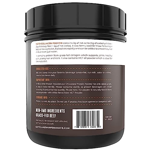 Left Coast Performance Keto Collagen Protein Powder Chocolate, 10g Grass-Fed Collagen, 5g MCT Powder, 1lb, 25 Servings, No Carb Protein Powder, Low Carb Meal Replacement Shakes, Ketogenic Shake Mix