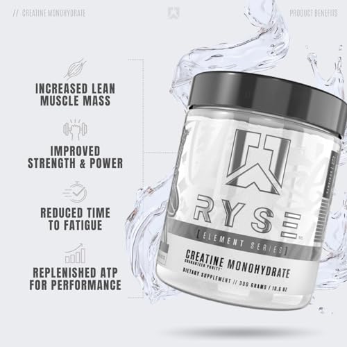 RYSE Up Supplements Element Series Creatine Monohydrate | Increase Lean Muscle Mass | Improve Strength & Power | Reduce Fatigue | Perform Better | 60 Servings