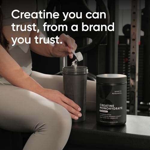 Sports Research Creatine Monohydrate - Gain Lean Muscle, Improve Performance and Strength and Support Workout Recovery - 5 g Micronized Creatine - 1.1LBS