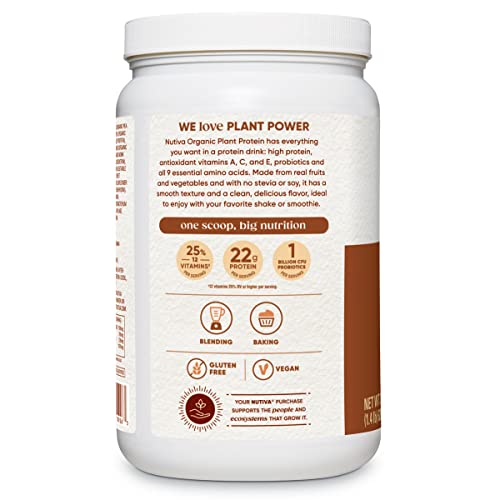 Nutiva Organic Plant Protein Smoothie, Chocolate, 1.4 Pound, USDA Organic, Non-GMO, Non-BPA, Vegan, Gluten-Free, Keto & Paleo, 22g Protein Shake & Meal Replacement