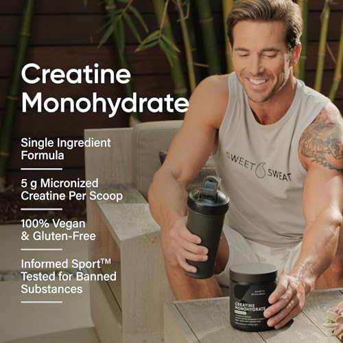 Sports Research Creatine Monohydrate - Gain Lean Muscle, Improve Performance and Strength and Support Workout Recovery - 5 g Micronized Creatine - 1.1LBS