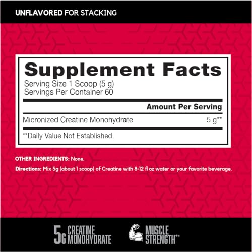 BSN Micronized Creatine Monohydrate Powder, Unflavored, 2 Months Supply-60 Servings, 10.9 ounce