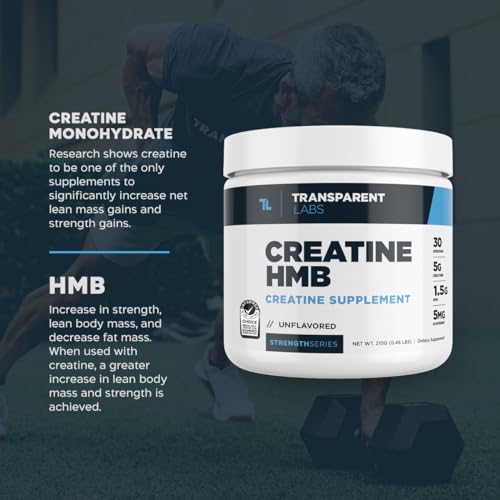 Transparent Labs Creatine HMB - Creatine Monohydrate Powder with HMB for Muscle Growth, Increased Strength, Enhanced Energy Output, and Improved Athletic Performance - 30 Servings, Strawberry Lemonade