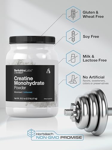 Creatine Monohydrate Powder | 2.2lbs (35.2 oz) | HPLC Purity Tested | Vegetarian, Non-GMO, & Gluten Free Supplement | by Horbaach