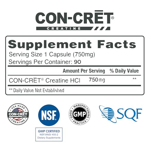 ProMera Sports CON-CRET Patented Creatine HCl Capsules, Stimulant-Free Workout Supplement for Energy, Strength, and Endurance, 90 Count