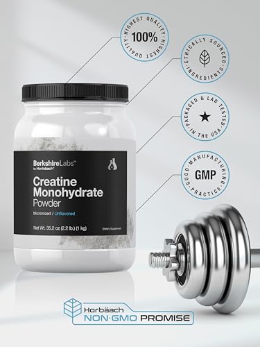 Creatine Monohydrate Powder | 2.2lbs (35.2 oz) | HPLC Purity Tested | Vegetarian, Non-GMO, & Gluten Free Supplement | by Horbaach