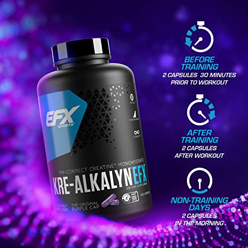EFX Sports Kre-Alkalyn EFX | pH Correct Creatine Monohydrate Pill Supplement | Strength, Muscle Growth & Performance | 120 Servings, 240 Capsules