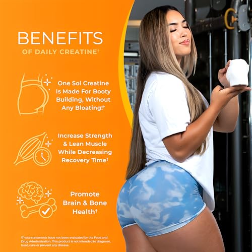 One Sol Creatine for Women Booty Gain, All Natural Women's Creatine Powder with Creapure, Increase Lean Muscle Mass, Reduce Recovery Time, Promotes Brain & Bone Health (Unflavored, 100 Servings)
