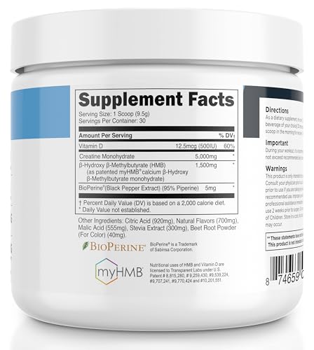 Transparent Labs Creatine HMB - Creatine Monohydrate Powder with HMB for Muscle Growth, Increased Strength, Enhanced Energy Output, and Improved Athletic Performance - 30 Servings, Strawberry Lemonade