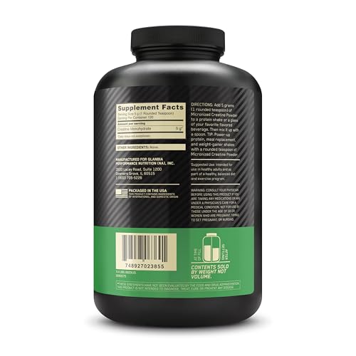 Optimum Nutrition Micronized Creatine Monohydrate Powder, Unflavored, Keto Friendly, 120 Servings (Packaging May Vary)