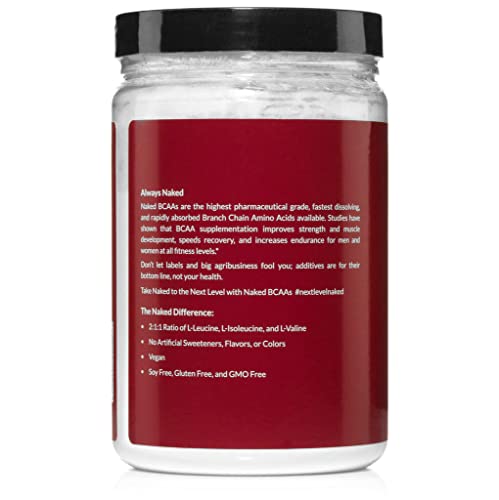 NAKED nutrition Naked BCAAs Amino Acids Powder, Only 1 Ingredient, Pure 2:1:1 Formula, Vegan Unflavored Branched Chain Amino Acids, Instantized All Natural BCAA Supplement - 500 Grams, 100 Servings