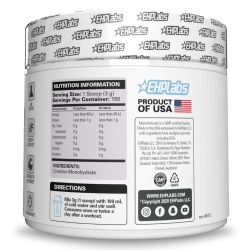 EHPlabs CREA-8 Creatine Monohydrate Powder - Creatine Powder for Building Lean Muscle Mass, Improves Strength & Power, Supports Brain Health - 100 Servings (500g)