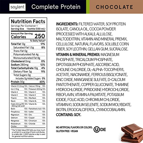 Soylent Chocolate High Protein Vegan Shake, 12 Pack