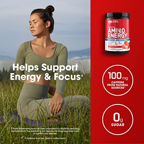 Optimum Nutrition Amino Energy Powder Plus Hydration, with BCAA, Electrolytes, and Caffeine, Strawberry Burst, 30 Servings (Packaging May Vary)