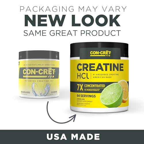 CON-CRET Creatine HCl Powder | Supports Muscle, Cognitive, and Immune Health | Lemon Lime Flavored Creatine (64 Servings)