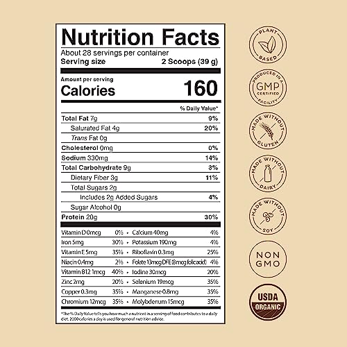 Organic Chocolate Vegan Protein Powder, Plant-Based Superfood Blend