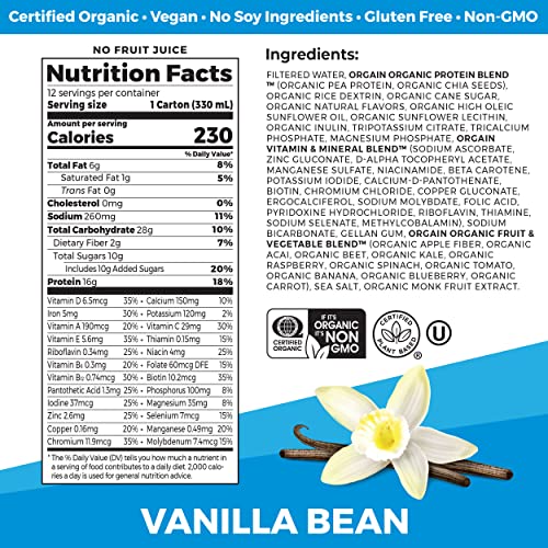 Orgain Organic Vegan Protein Shake - Vanilla Bean, 16g Protein, Meal Replacement