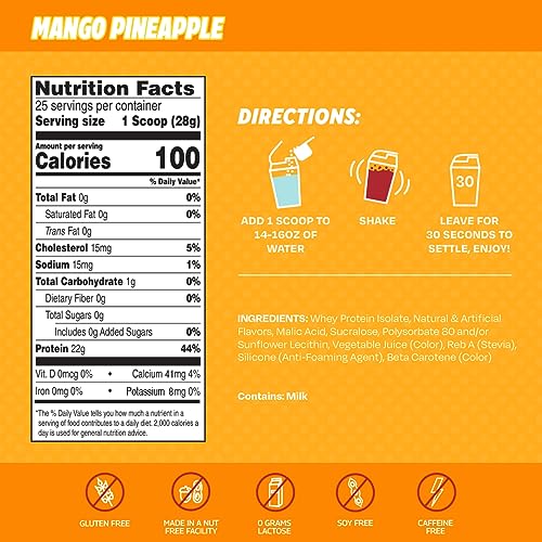 SEEQ Clear Whey Isolate Protein Powder, Mango Pineapple - 25 Servings