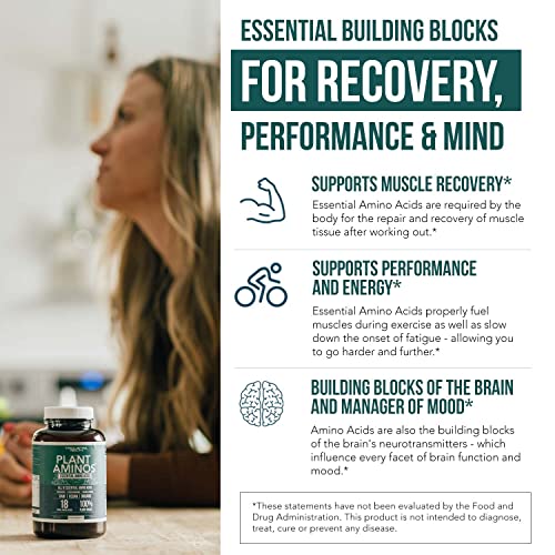 Plant Aminos Organic Essential Amino Acids (EAAs) & BCAA - 100% Plant-Based Raw, Vegan - All 9 Amino Acids with 18 Total Amino Acids (360 Tablets)