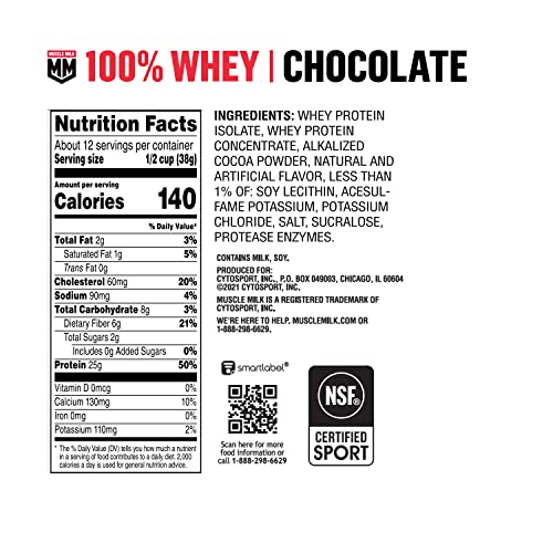 Muscle Milk Chocolate Whey Protein Powder, 5lbs, 66 Servings