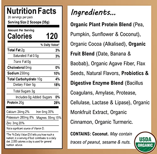 EarthChimp Organic Vegan Protein Powder - Chocolate, 26 Servings