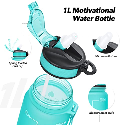 Motivational 1L Water Bottle with Straw & Time Marker