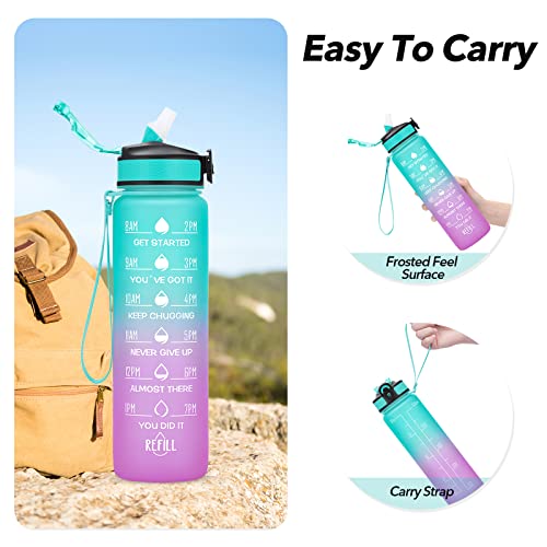 Motivational 1L Water Bottle with Straw & Time Marker