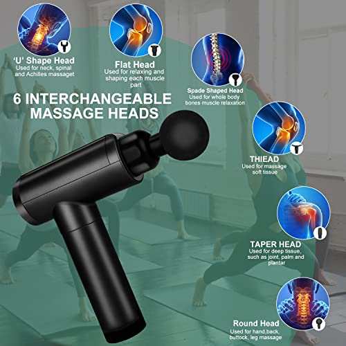Cholas Massage Gun, Muscle Therapy Gun for Athletes, Deep Tissue Percussion Body Muscle Massager with 30 Adjustable Speeds, 6 Types of Massage Heads, Handheld Massager for Neck Back Pain Relief