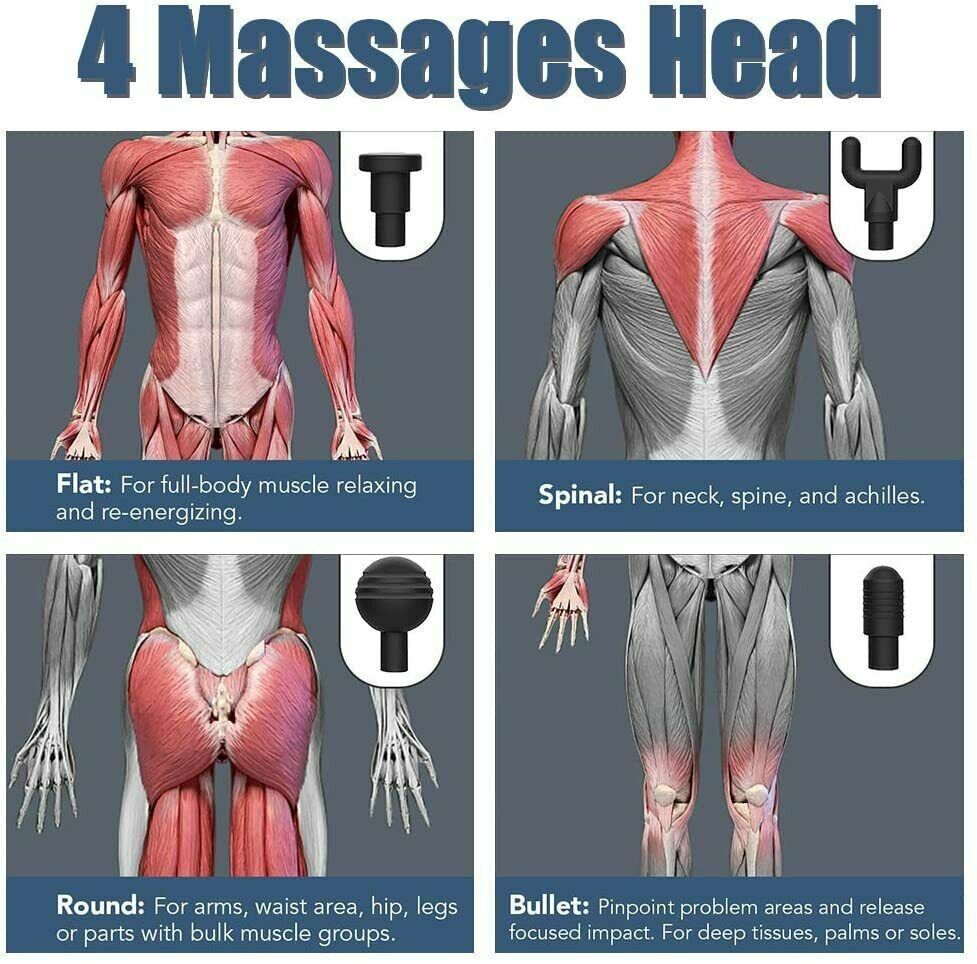 Massage Gun Percussion Massager Deep Tissue Muscle Vibrating Relaxing + 4 Heads
