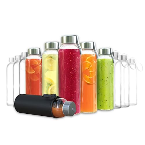 Set of 12 Reusable Glass Water Bottles